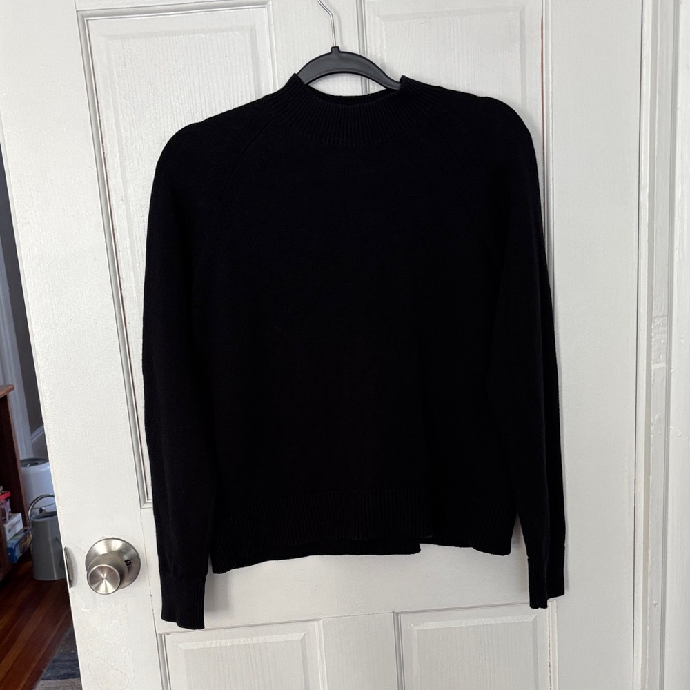 Quince Black Cotton Mock Neck Sweater